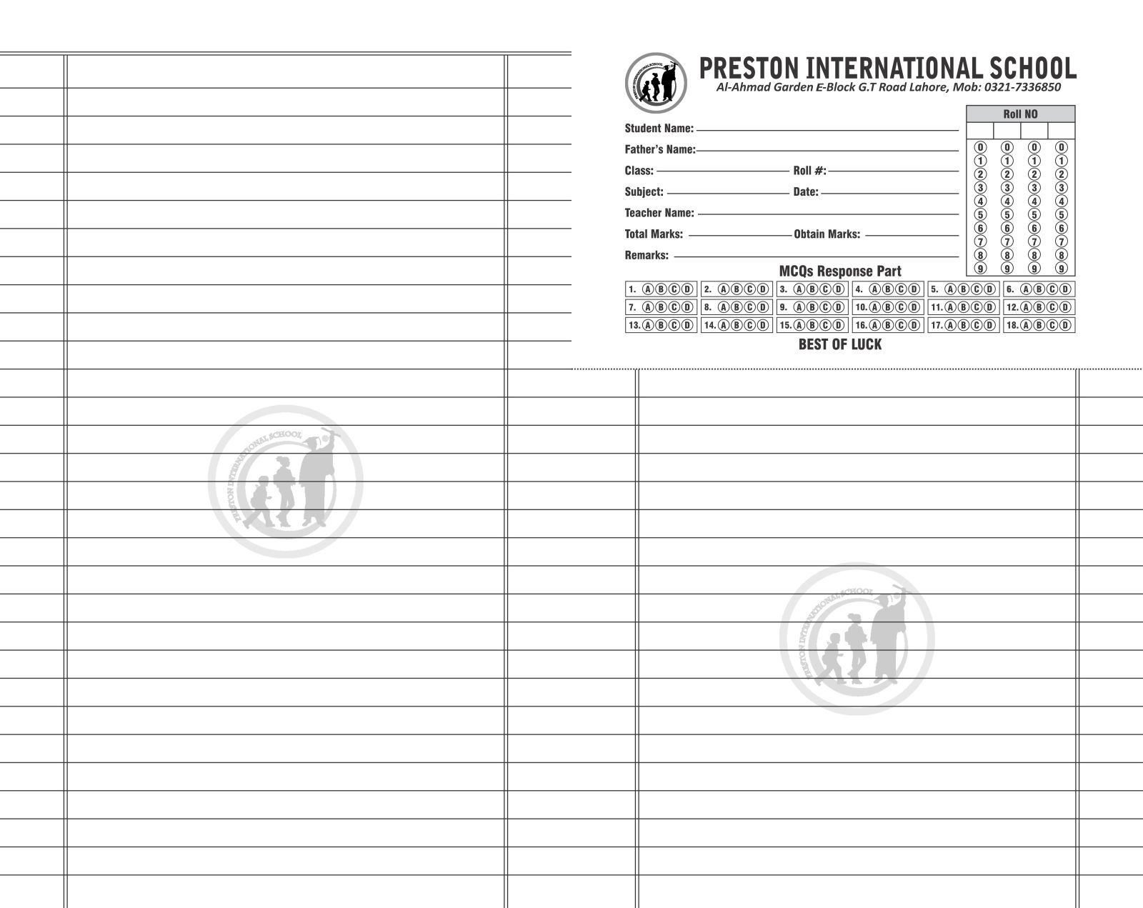 answer sheet sample 2