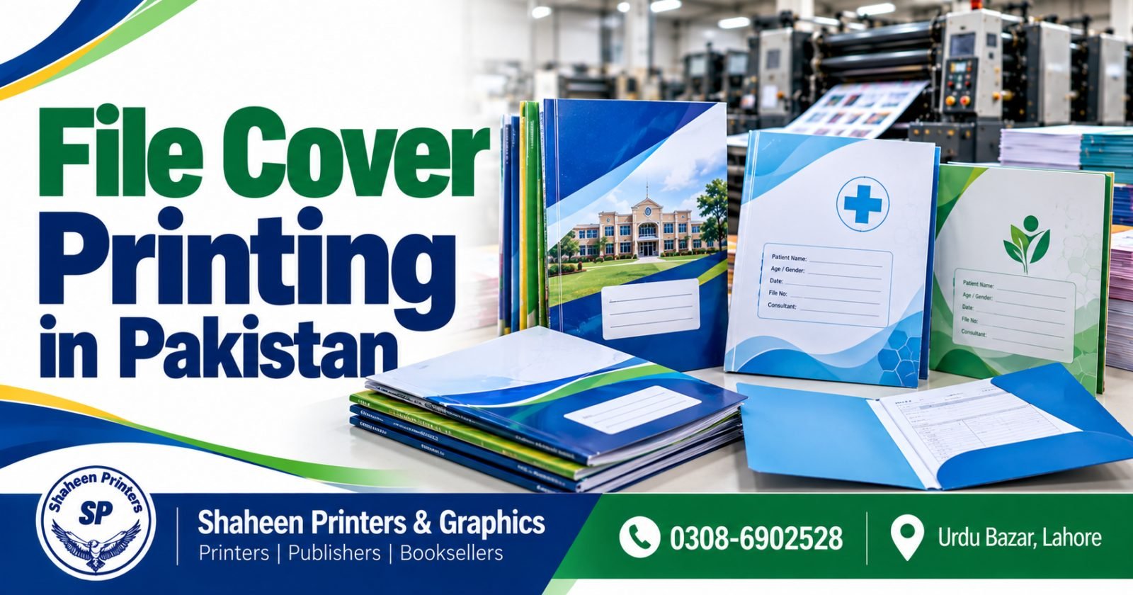 Custom file cover printing for schools, hospitals and clinics in Lahore by Shaheen Printers & Graphics