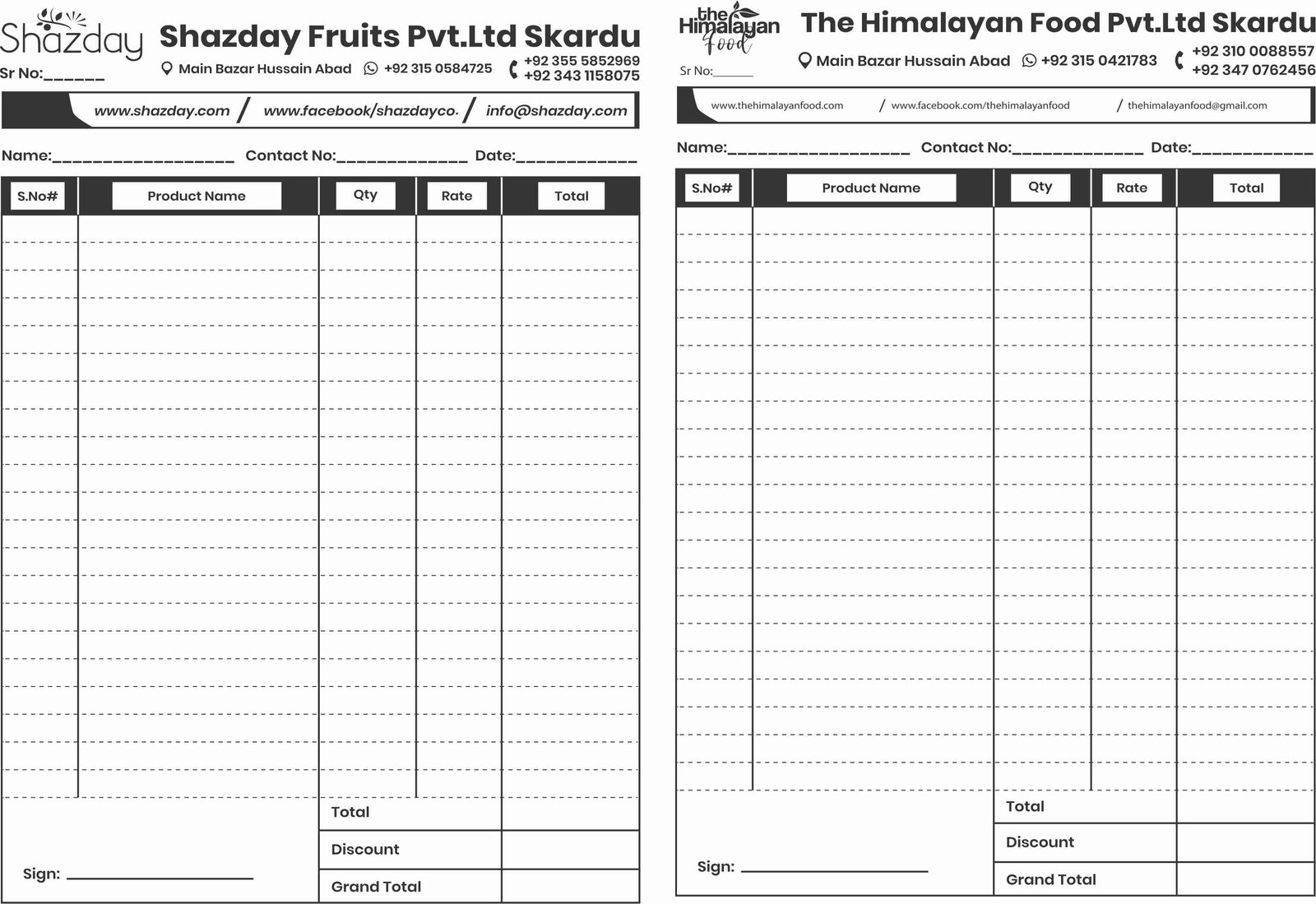 HIMALIYAN FOOD BILL BOOKS